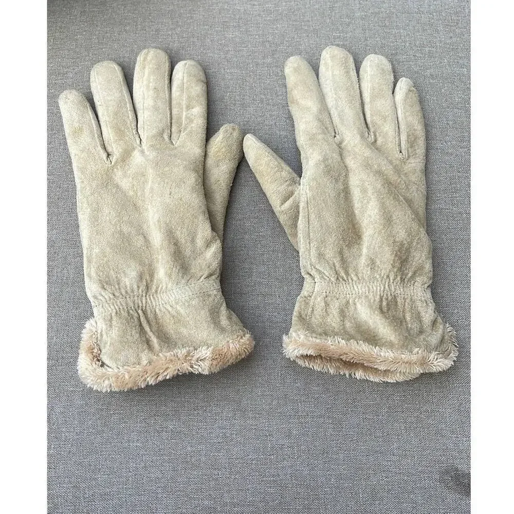 Vintage Cream leather sherpa lined gloves womens large